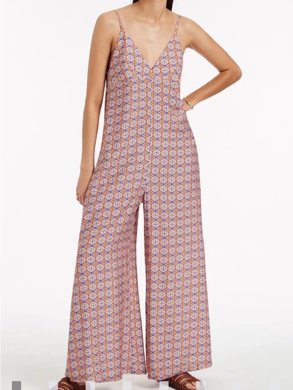 JETS AZURA V-Neck Wide-Leg Printed Jumpsuit in Orange and Blue
